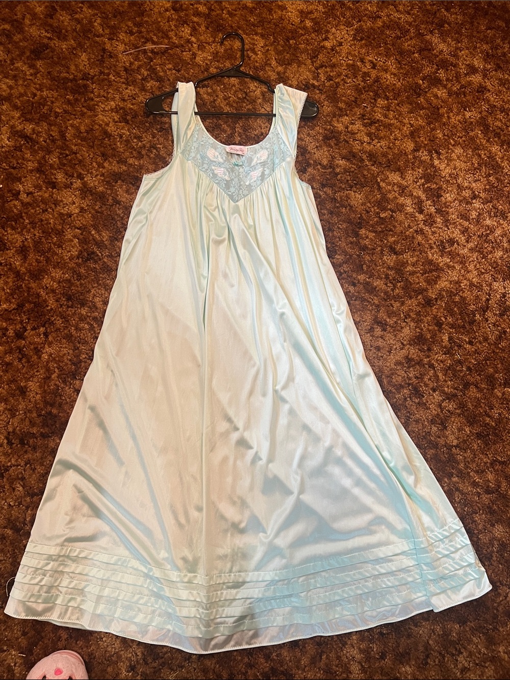 Vintage Light Blueish green Lace-Trim Nightgown - Women’s Soft Sleepwear